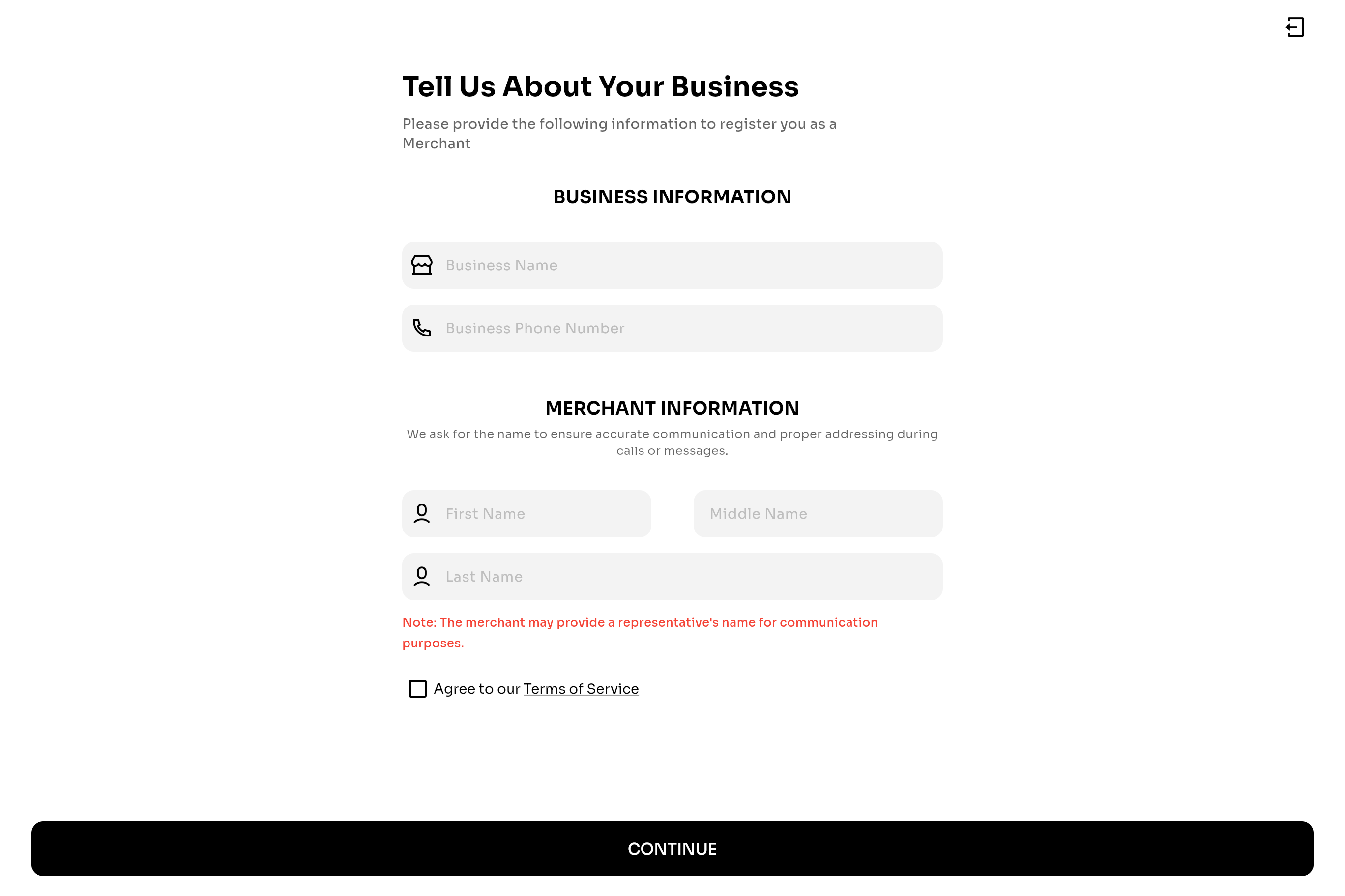 Merchant Info Form